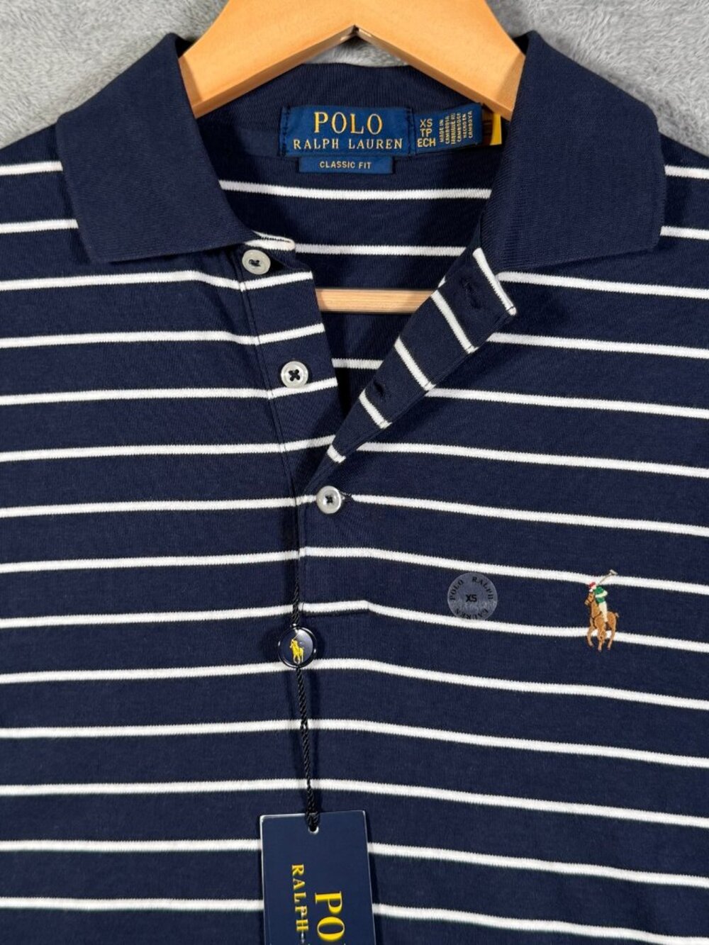 Polo Ralph Lauren Shirt Mens XS Navy White Striped Classic Fit Short Sleeve Soft